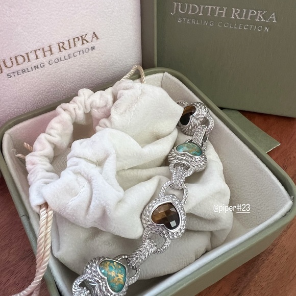 Judith Ripka Turquoise & Tigers Eye Doublet Heart-shaped Bracelet - Picture 9 of 11